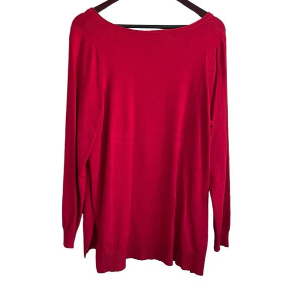 Lane‎ Bryant Women Tunic Sweater 14/16 Red Rayon Knit Casual Relaxed Workwear - Picture 3 of 8